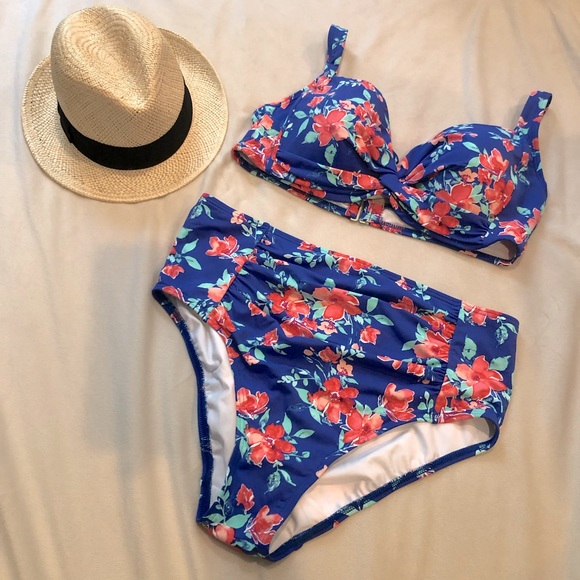 Lands' End Other - Lands End Blue Floral Bikini NEW Size 10D